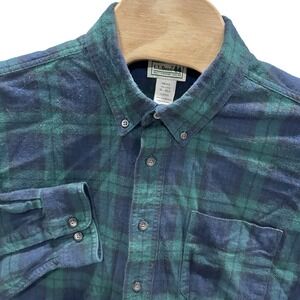 LL Bean Flannel Shirt Mens XL Heavy Navy Scotch Plaid Long‎ Sleeve